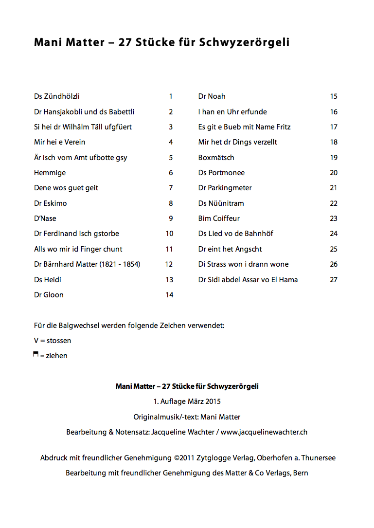 Mani Matter – 27 Stücke für das Schwyzerörgeli