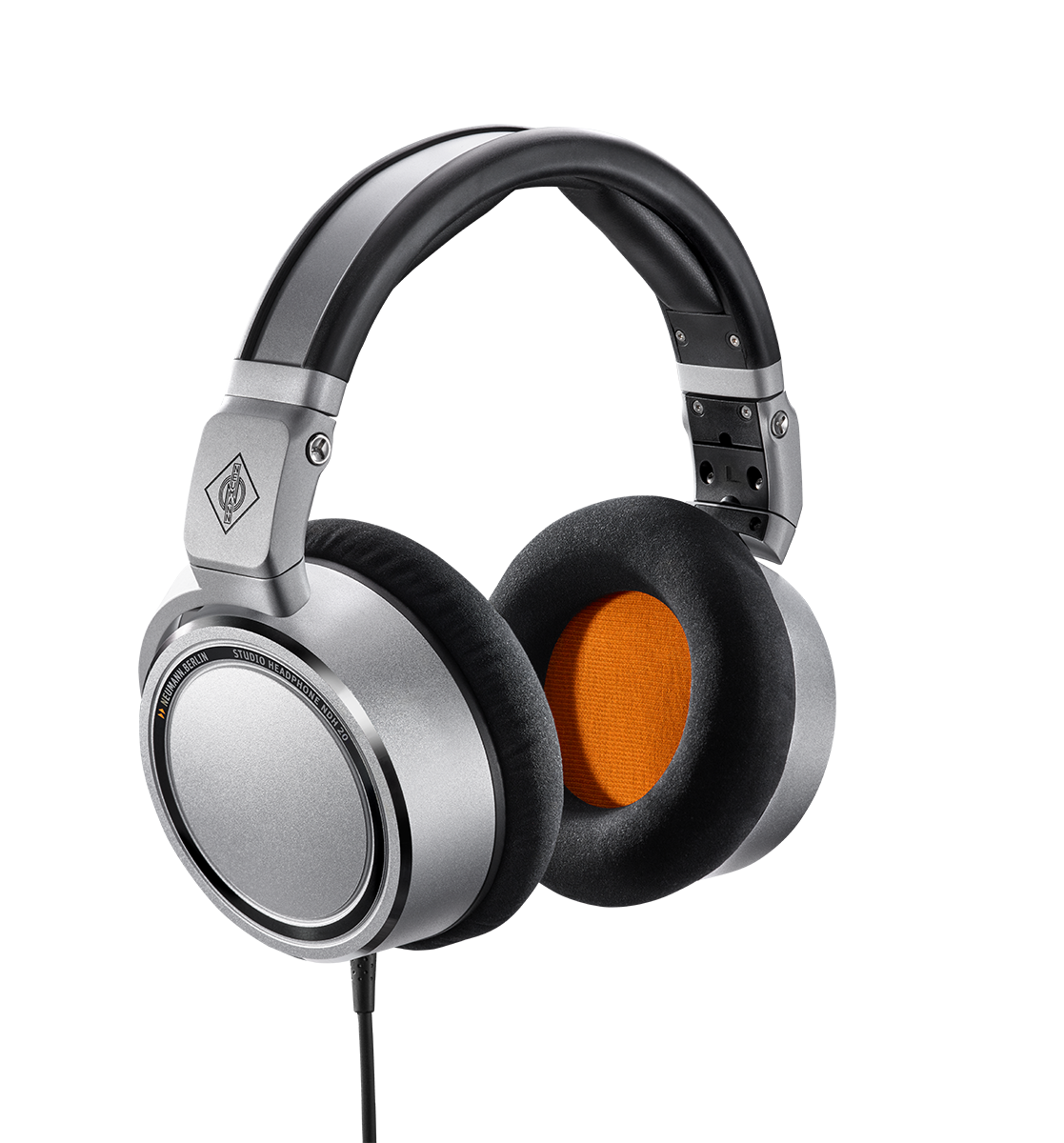 Neumann NDH 20 Geschlossener Studio-Kopfhörer. silberfarbig mit schwarz-orangen Ohrpolstern