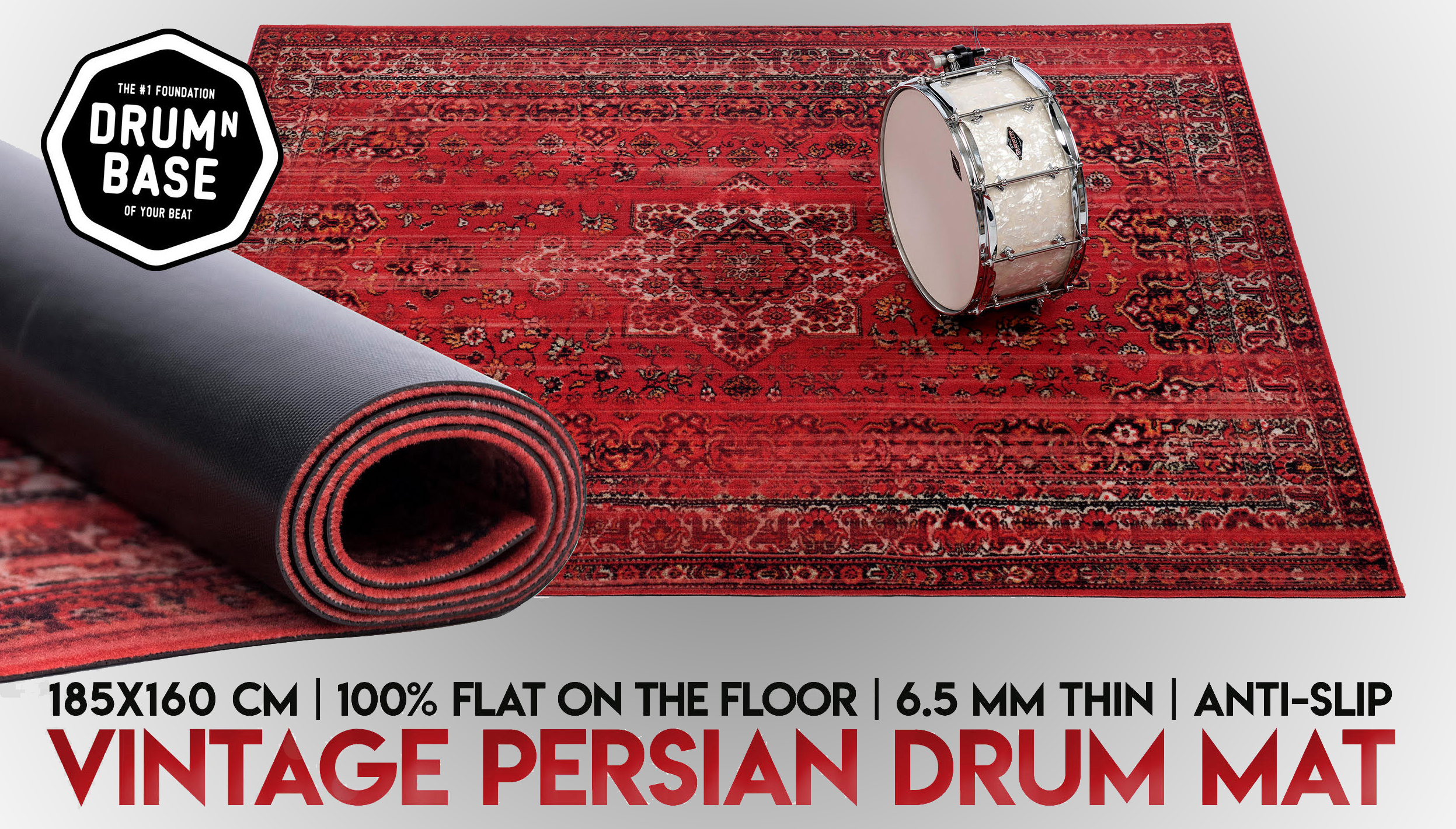 Vintage Persian Drum Mat Red 185x156cm.