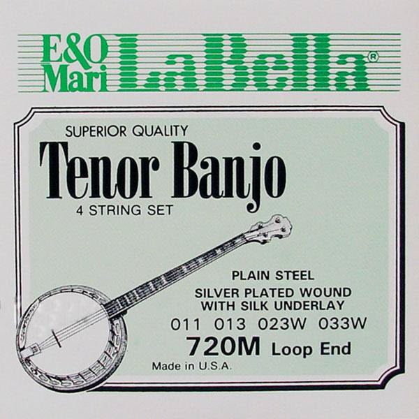 La Bella Tenor Banjo 4 Strings .011 - .033 Plain Steel/Silver Plated Steel W. Loop End Medium